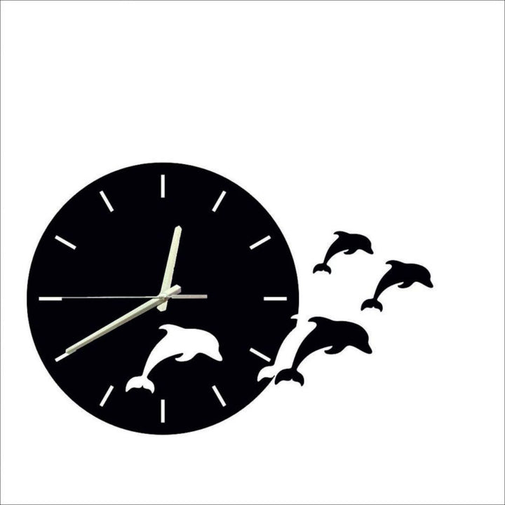 Jumping Dolphins 3D Wall Clock / Black / Golden / Silver / 30 x 30 CM
